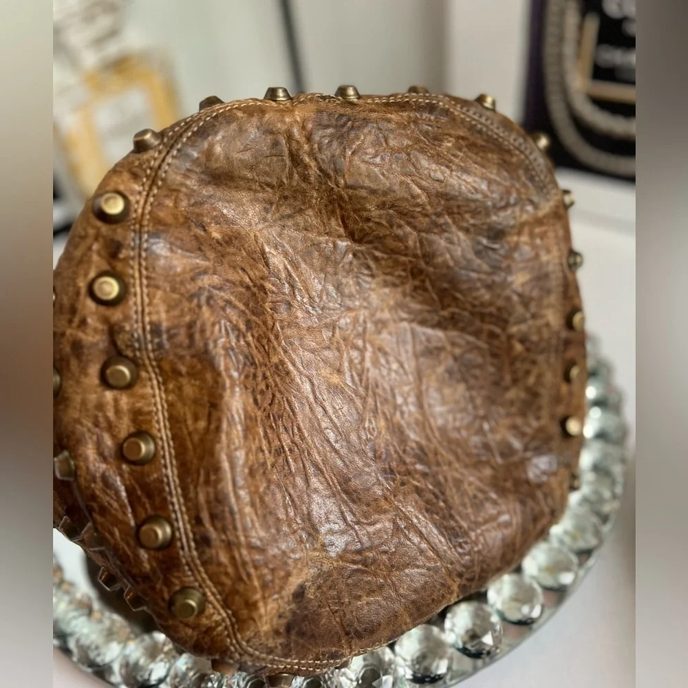 Cassandra vintage distressed unique Studded Brown Leather Bag
